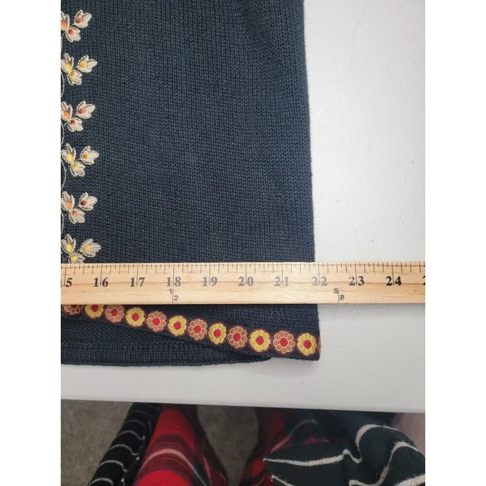 Vtg Bechamel Womens L Black Knit Embroidered Autum Leave Floral Button Cardigan